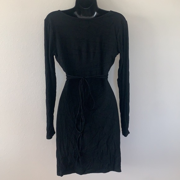 Princess Polly Noa Black Long Sleeve Ribbed Cut Out Criss Cross Tie Mini Dress - Picture 8 of 11